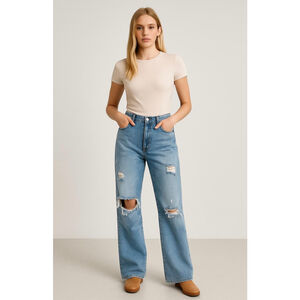 Women's Hollister Light Blue‎ Distressed Straight Leg Ripped Jeans 15 Y2K Grunge